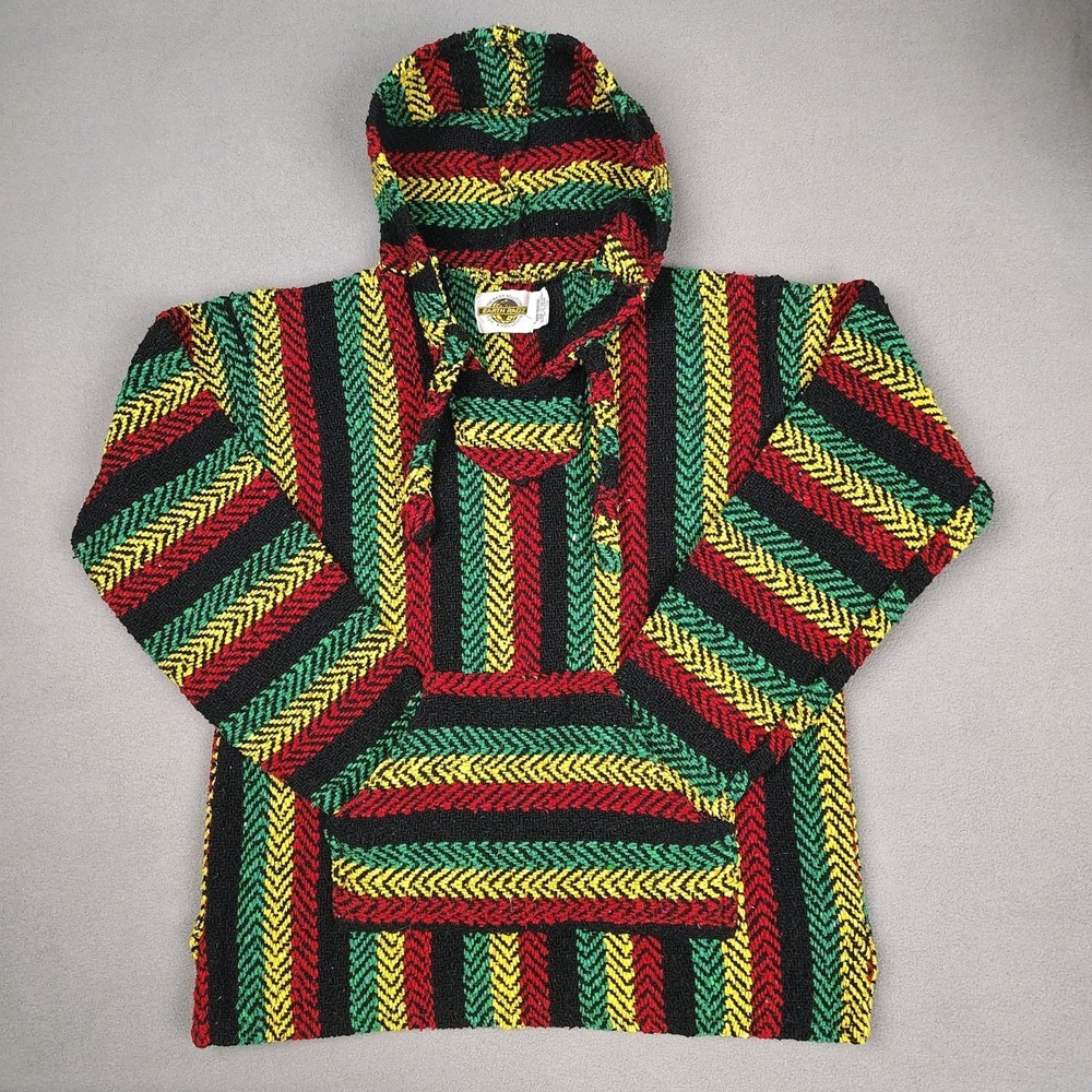 Earth Ragz Mexican‎ Hoodie Mens Medium Rasta Drug Rug Pouch Pocket Blanket Coat